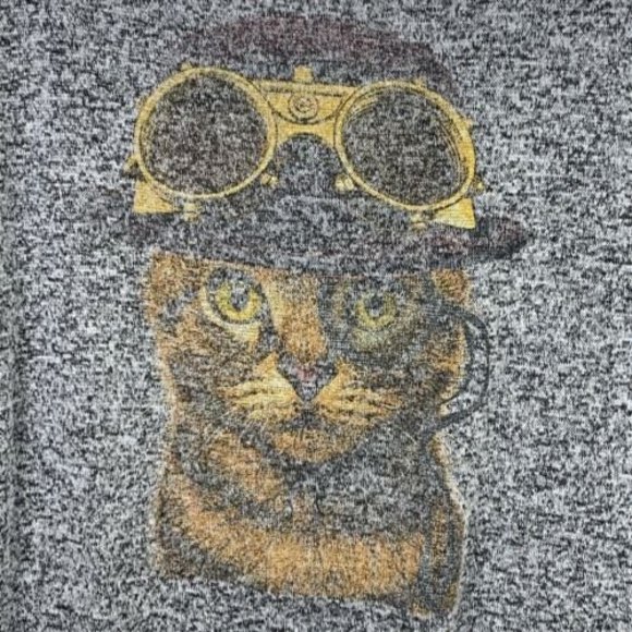 Pink Berry Heather Gray Medium Cat Pilot Steam Punk Long Sleeve Knit Shirt - Picture 3 of 6